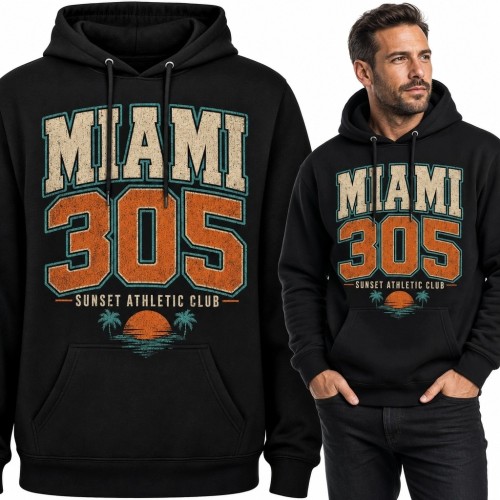 Bluza męska z kapturem z palmami „Miami 305” - styl retro college