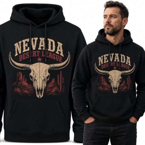 Bluza męska z kapturem z czaszką bydła „Nevada - Desert League”