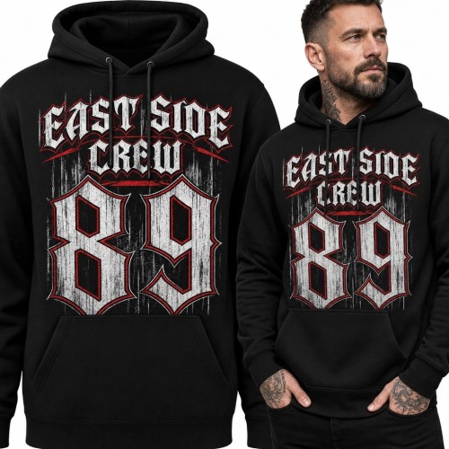 Bluza męska z kapturem z numerem „89” i napisem „East Side Crew”