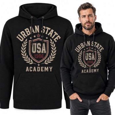 Bluza męska z kapturem z emblematem college „Urban State” - retro USA