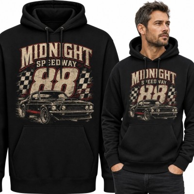 Bluza męska z kapturem „Midnight 88” - muscle car i wyścigowy nadruk retro