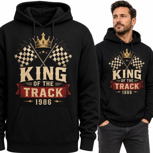 Bluza męska z kapturem „King of the Track” na 40 urodziny - rocznik 1986