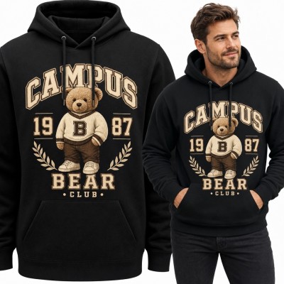 Bluza męska z kapturem z misiem „Campus Bear Club” - retro college