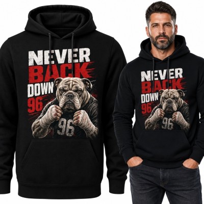 Bluza męska z kapturem z buldogiem w pozie boksera „Never Back Down” - boks