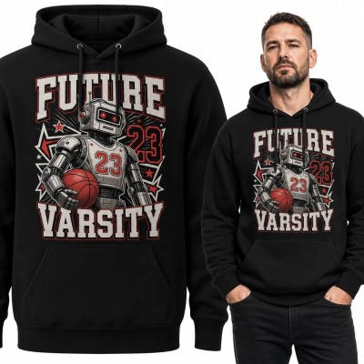 Bluza męska z kapturem z robotycznym koszykarzem i napisem „Future Varsity” - numer 23