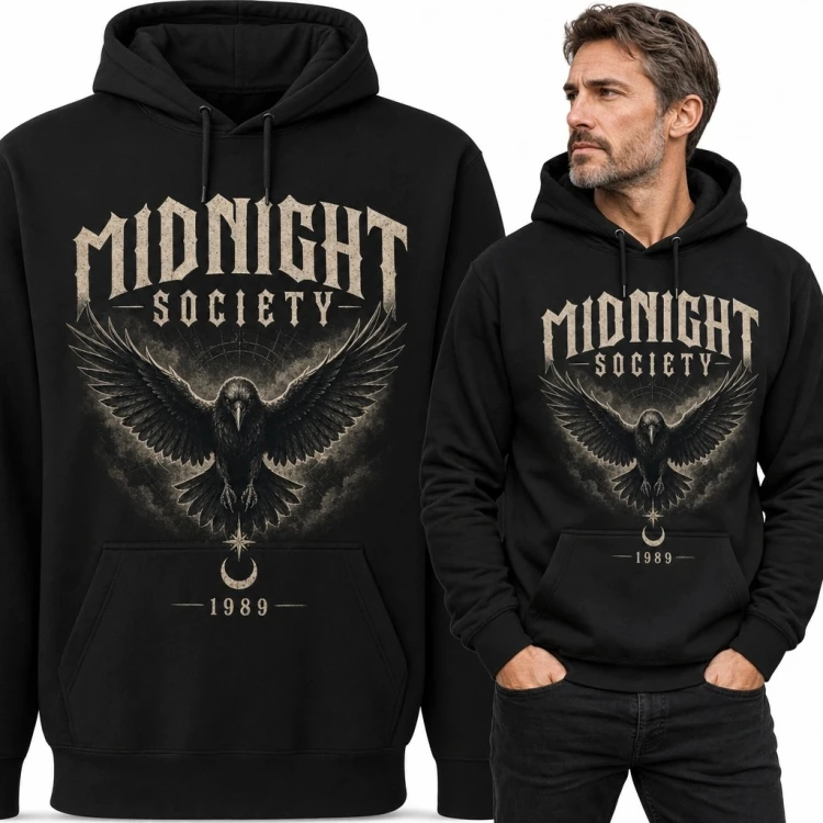 Bluza męska z kapturem „Midnight Society” z motywem gotyckiej sowy