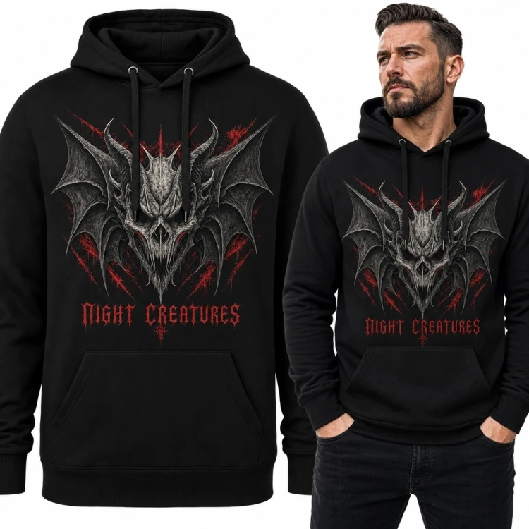Bluza męska z kapturem z gotycką bestią „Night Creatures” - dark fantasy