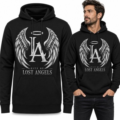 Bluza męska z kapturem ze skrzydłami „Lost Angels” - gotycki streetwear