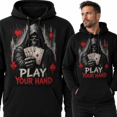 Bluza męska z kapturem „Play Your Hand” - Kostucha i asy
