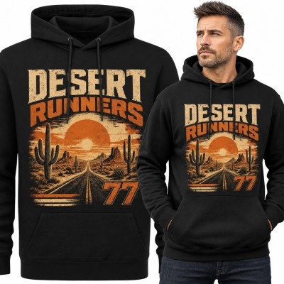 Bluza męska z kapturem „Desert Runners” - pustynna szosa z numerem 77