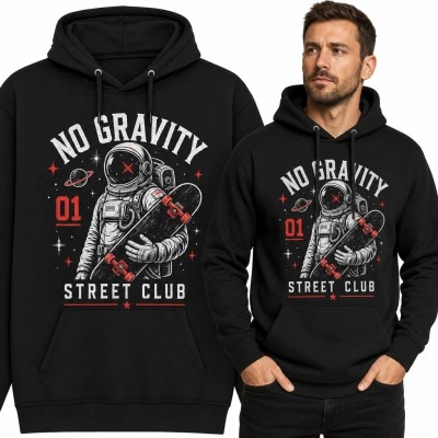 Bluza męska z kapturem „No Gravity” - astronauta z deskorolką