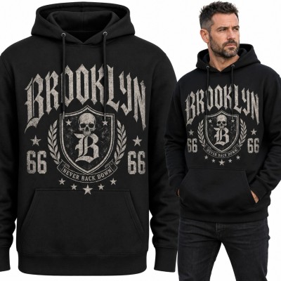 Bluza męska z kapturem z czaszką „Brooklyn” - „Never Back Down”
