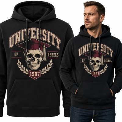 Bluza męska z kapturem z czaszką i napisem „University of Rebels” - rocznik 1987