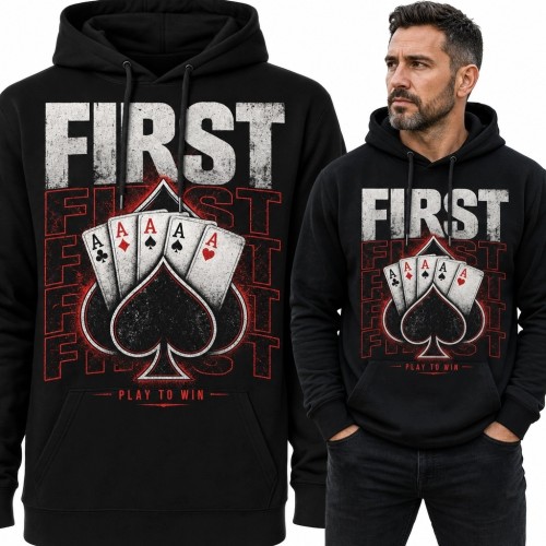 Bluza męska z kapturem z asami i pikiem „First” - pokerowy nadruk