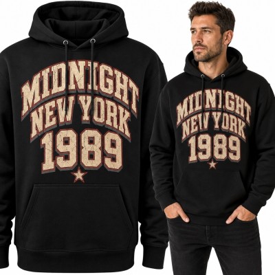 Bluza męska z kapturem z nowojorskim nadrukiem „Midnight New York 1989” - retro college