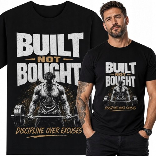 Koszulka męska na siłownię „Built Not Bought” - motyw martwego ciągu