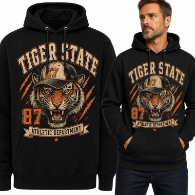 Bluza męska z kapturem z tygrysem „Tiger State” - retro varsity
