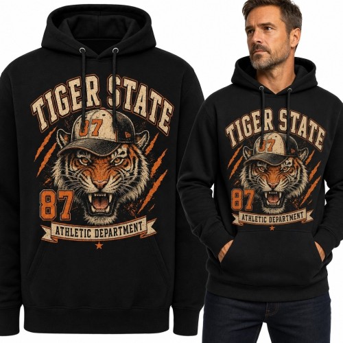 Bluza męska z kapturem z tygrysem „Tiger State” - retro varsity
