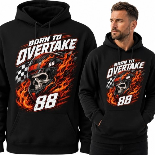 Bluza męska z kapturem „Born to Overtake” - płonąca czaszka kierowcy i numer 88