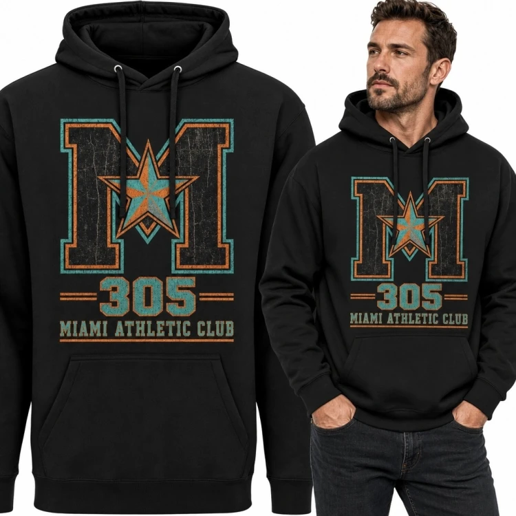 Bluza męska z kapturem Miami „305” - emblemat varsity z literą M