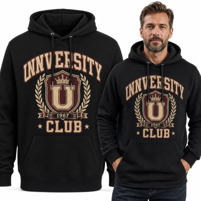 Bluza męska z kapturem z herbem „University Club” i liczbą 1967 - styl varsity