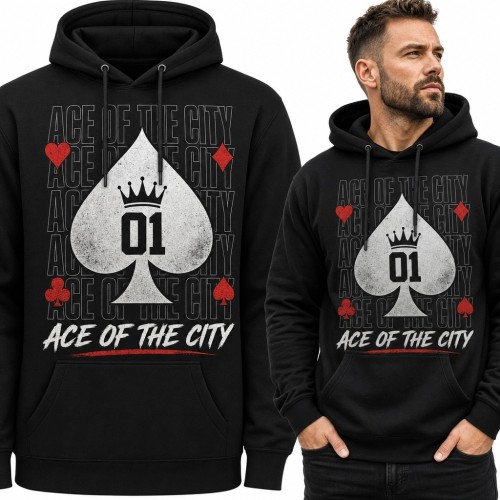 Bluza męska z kapturem „Ace of the City” - as pik i motyw pokerowy
