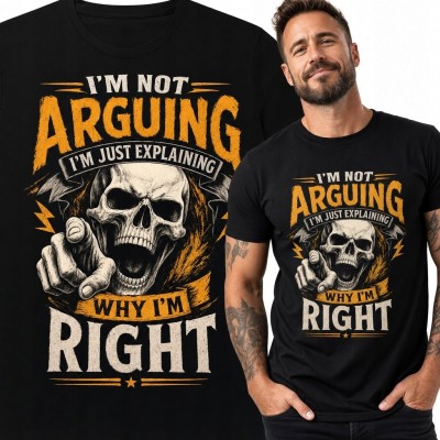 Koszulka męska z czaszką „I'm not arguing I'm just explaining why I'm right” - śmieszny wzór