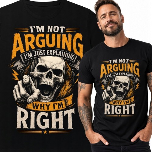 Koszulka męska z czaszką „I'm not arguing I'm just explaining why I'm right” - śmieszny wzór