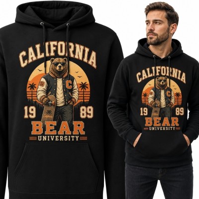 Bluza męska z kapturem z niedźwiedziem „California Bear University” - retro varsity