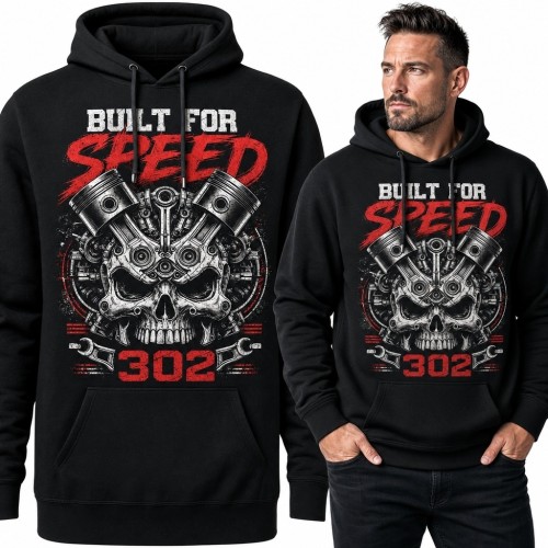 Bluza męska z kapturem z motoryzacyjną czaszką „Built for Speed” - wzór 302