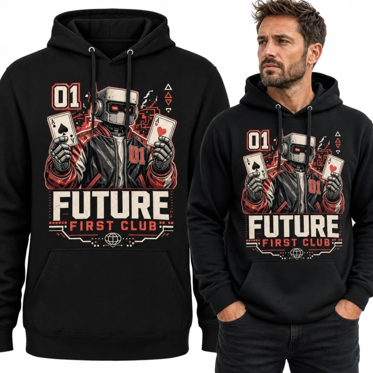 Bluza męska z kapturem „Future First Club” - robot z asami