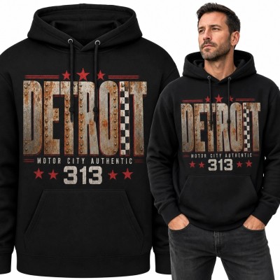 Bluza męska z kapturem z napisem „Detroit” - industrialny motyw 313
