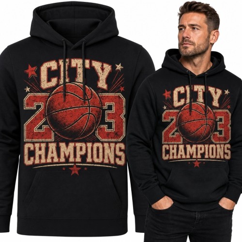 Bluza męska z kapturem z koszykarskim nadrukiem „City 23 Champions”