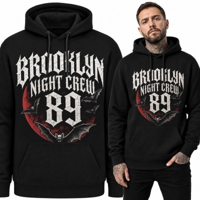 Bluza męska z kapturem „Brooklyn Night Crew” - gotycki motyw z liczbą 89 i nietoperzami