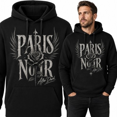 Bluza męska z kapturem z gotycką różą „Paris Noir” - mroczny streetwear