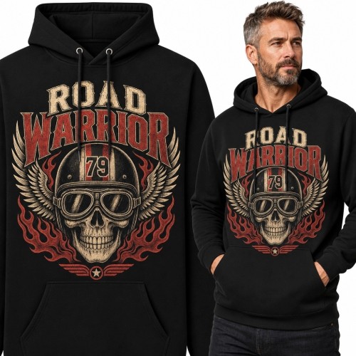 Bluza męska z kapturem „Road Warrior” - czaszka motocyklisty