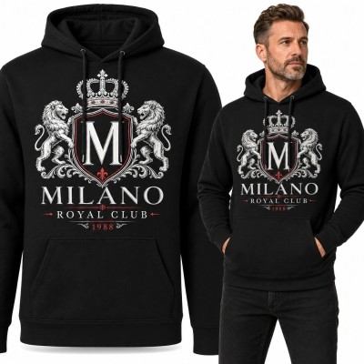 Bluza męska z kapturem z herbem „Milano” i napisem „Royal Club”
