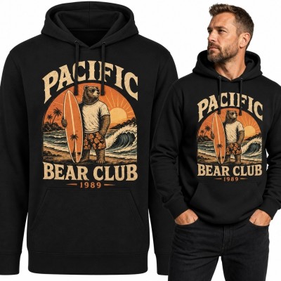 Bluza męska z kapturem „Pacific Bear Club 1989” - niedźwiedź-surfer