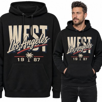 Bluza męska z kapturem „West Los Angeles” - retro motyw z palmą i rokiem 1987