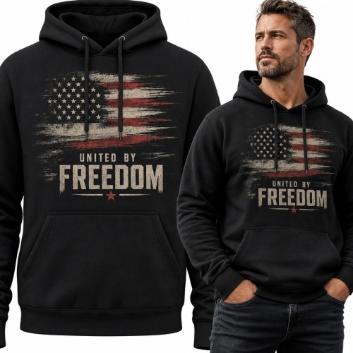Bluza męska z kapturem - flaga USA „United by Freedom” w stylu vintage