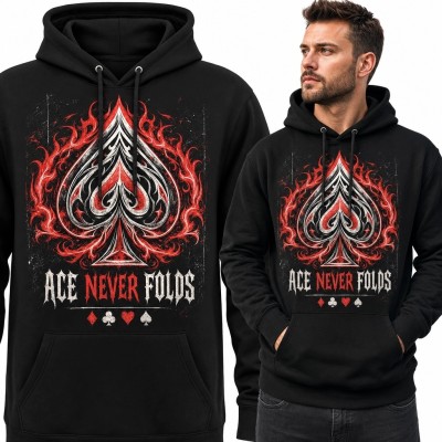 Bluza męska z kapturem z płonącym asem pik „Ace Never Folds” - gotycki motyw karciany