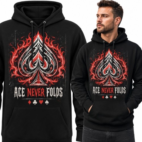Bluza męska z kapturem z płonącym asem pik „Ace Never Folds” - gotycki motyw karciany