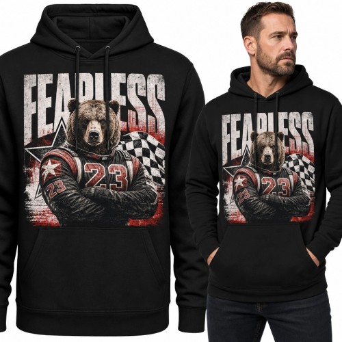 Bluza męska z kapturem z niedźwiedziem i napisem „Fearless” - wyścigowy numer 23