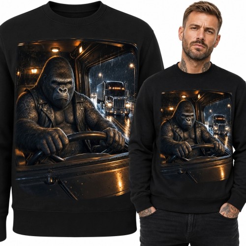 Bluza męska bez kaptura z gorylem za kierownicą ciężarówki