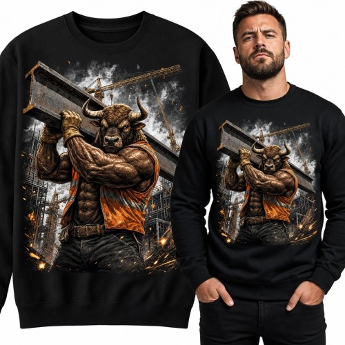Bluza męska bez kaptura z minotaurem budowlańcem - industrialny motyw fantasy