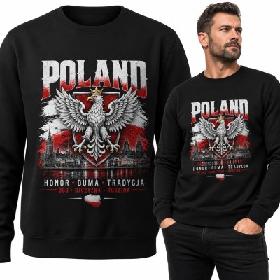 Bluza męska bez kaptura z orłem i napisem „Poland” - patriotyczny wzór