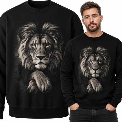 Bluza męska bez kaptura - realistyczny portret lwa z wysuniętą łapą