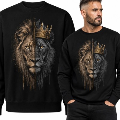 Bluza męska bez kaptura z koronowanym lwem - mroczny królewski motyw