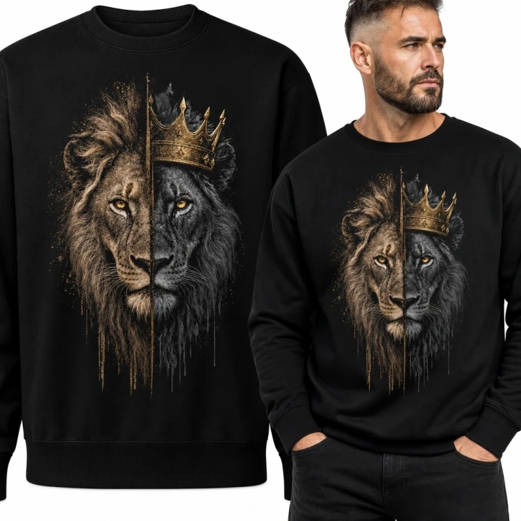 Bluza męska bez kaptura z koronowanym lwem - mroczny królewski motyw