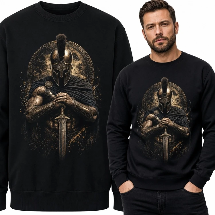 Bluza męska bez kaptura ze spartańskim wojownikiem - antyczny motyw z mieczem